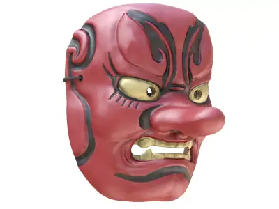 Japanese Mask Tengu Gigaku Low-poly 3D model