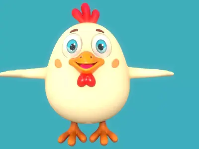 Stylized Nude Chiken for Games and Animation Low-poly 3D model