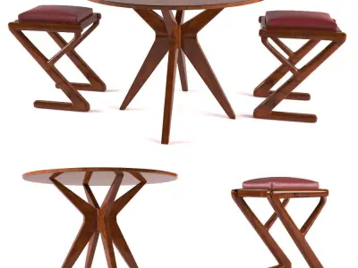dining table and chair Glossy Wood Free 3D model