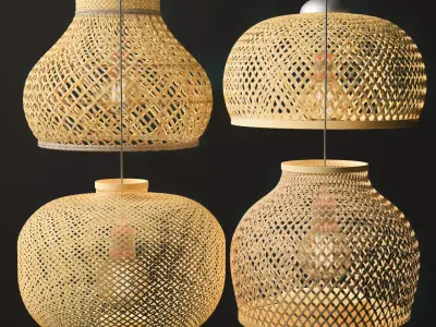  Rattan Lighting Set 10 3D model