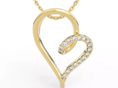 Brilliant Half Pave Heart Necklace 3D print model