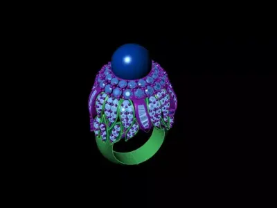 Diamond Pearl Lapis Gold Ring 3D print model
