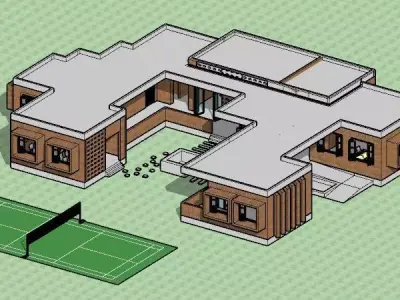 Cultural Center with sports quipments and badminton court 3D model