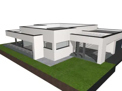 modern one story house architecure exterior model 3D model