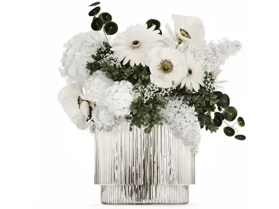 White bouquet of flowers  hydrangea lilac poppy 484 3D model