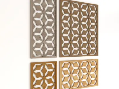 Wood Arabic Islamic pattern decorative grill screen 3D model 10