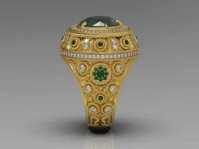 Mens Ring with Large Round Stone  3D Model 3D print model