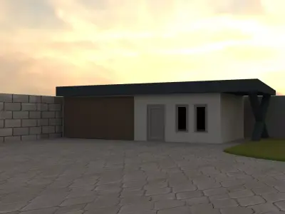 Garage house with at sunset 3D model
