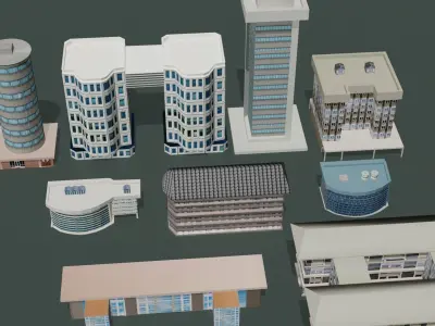 11 City Buildings Pack Low-poly 3D model