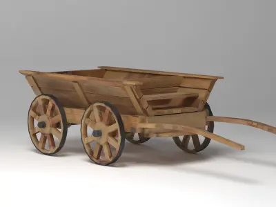 Old Wooden Cart PBR 3D model