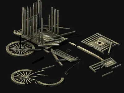 Game Elven Mountain - Broken - Chariot 01 3D model