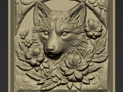 Wolf and Flowers A137 3D print model