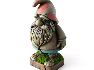 Rustic Garden Gnome Statue with Moss Low-poly 3D model