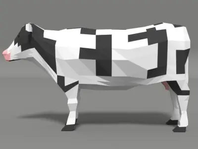 Low Poly Cartoon Cow Low-poly 3D model