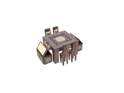 diningtable with four chair and tow buffs 3D model