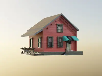 Little Red House Stylized 3D Model Low-poly 3D model