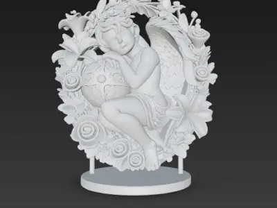3D Printable Rococo Style Angel and Floral Statue 3D model