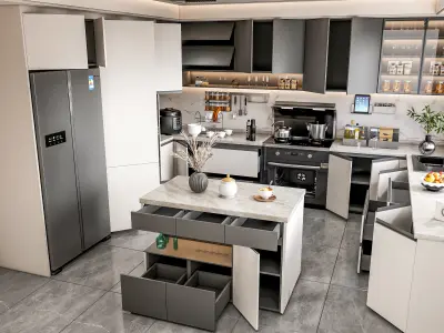 Kitchen fully parametric Resizable manufacturable 0062 3D model