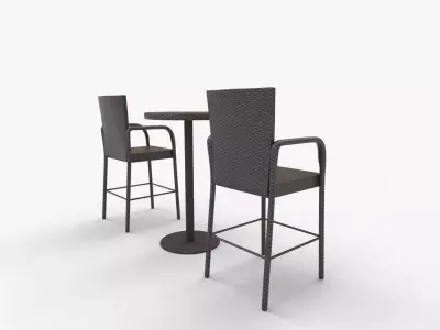 Stetta Outdoor 3 Piece Round Multi-brown Wicker Bar Set 3D model