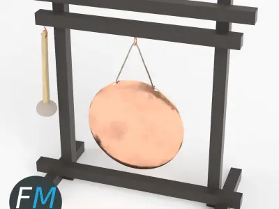 Gong with mallet 3D model
