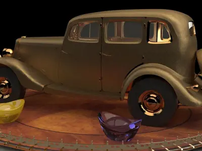 Chinese gold ingot with classic car 3D model