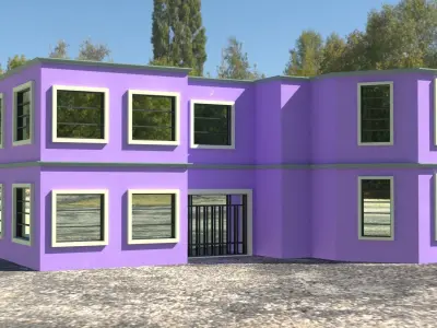Building 3D model house with windows and balconies Low-poly 3D model