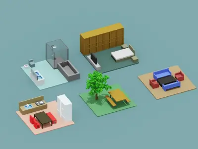 Voxel Room Collection  Low-poly 3D model