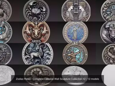 Zodiac Relief - Complete Celestial Wall Sculpture Collection 12