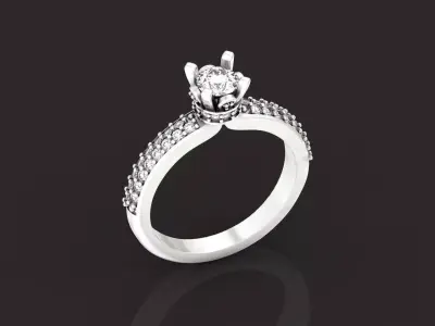 elegant engagement ring with diamond 4 prong 3D print model