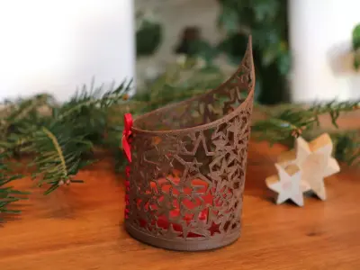 Filigree Christmas tealight holder with stars and lacing 3D print model