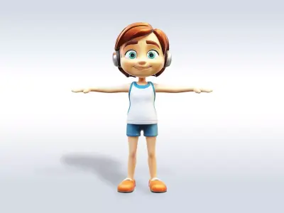 3D Cartoon character t pose sport girl gym Low poly 3D model 3D model purchase