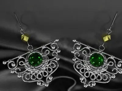 earrings pair of with emerald stone 3D model