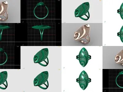 17 Model-  3D Model Women Long Ring Stone Womens STL printable 3D Model Pack