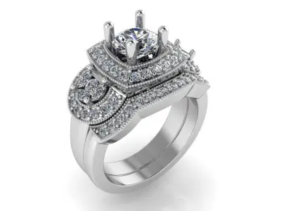 3 Stone Halo Ring With Band 1082 3D print model