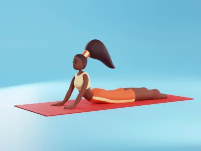 African American young woman in sportwear cartoon character Low-poly 3D model