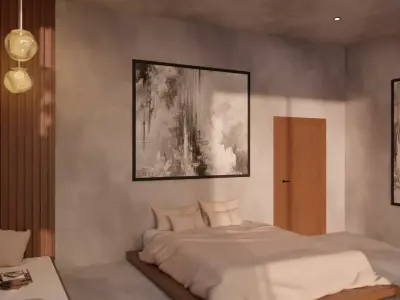 Bed Room 02 - Baked Low-poly 3D model