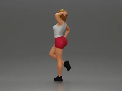 Sexy girl with short hair in shorts leaning on a car 3D print model