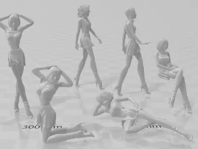 20 Grid girls umbrella girls for race track scale 1 32 3D print model