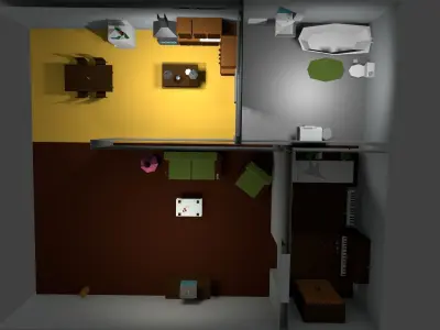 kitchen hall bedroom bathroom different trees plants poles  Free low-poly 3D model