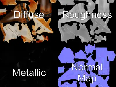 Decorative Bull Skull Model Pack with Carved Horns Low-poly 3D model