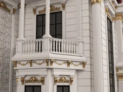 Classic Mansion Villa 01 White and Gold Low-poly 3D model