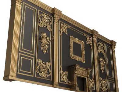 Boiserie Classic Wall with Mouldings 06 Black Low-poly 3D model