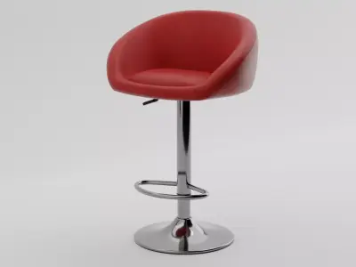 Modern Red Leather Bar Stool Chrome Base  PBR 3D Model 3D model