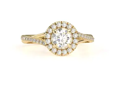 Diamond halo curved shank ring 3D print model