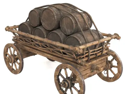 Medieval cart with barrels 3D model