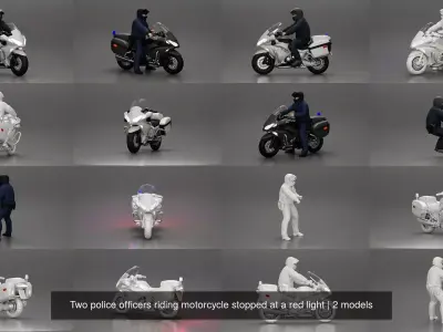 Two police officers riding motorcycle stopped at a red light 3D Model Pack