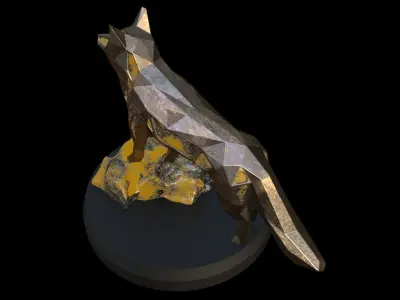 Steampunk Fox Rock Low-poly 3D model