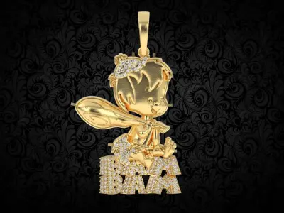 African American Pebbles Bam Bam Pendant hiphop jewelry 3D print model