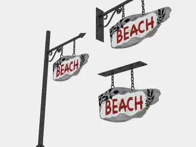 old wooden beach sign 02 Low-poly 3D model