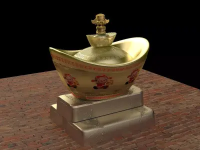 Chinese gold ingot 3D model 10
